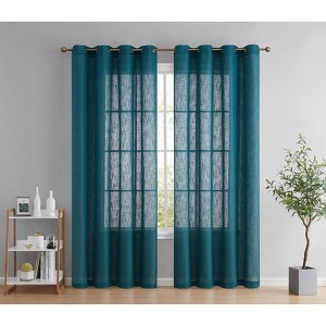 HLC.ME Abbey Faux Linen Textured Semi Sheer Privacy Light Filtering Window Grommet Thick Curtain Panels, Set of 2 - 1 of 4