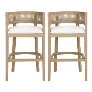 Christopher Knight Home Set of 2 Alaia Contemporary Rubberwood Upholstered with Curved Rattan Back Counter Height Barstools Natural - 1 of 4