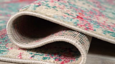 Vibrant Spring Canvas 5'x8' Blue and Red Abstract Area Rug