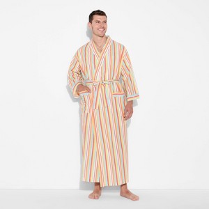 Pride Adult Rainbow Woven Tie-Waist Reversible Robe - Ivory Striped - 1 of 3
