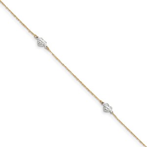 Black Bow Jewelry 14k Two-tone Gold Puff Heart Anklet, 9-10 Inch - 1 of 4