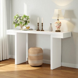Mshliw 60" Modern Console Table with Geometric Clean-Line Design, Painted Finish & Adjustable Feet, Long Entryway Table for Living Room, Hallway - 1 of 4