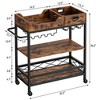 3-Tier Bar Cart with Wheels, Industrial Serving Cart  with 2 Removable Trays, Wine Rack & Glass Holder for Home - 2 of 4