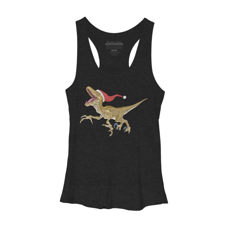 Women's Design By Humans Christmas Velociraptor By Ayota Racerback Tank Top, 1 of 4