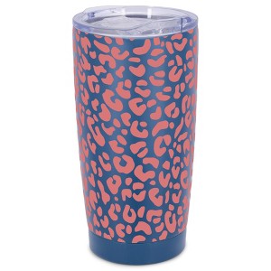 Elanze Designs 20 oz Stainless Steel On the Go Insulated Travel Tumbler With Push Top Lid, Blush Pink Cheetah Leopard Print Blue - 1 of 4