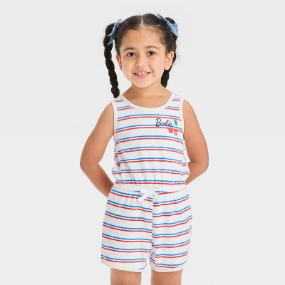 Toddler Girls' Barbie Americana Cherry Romper - Red/White/Blue