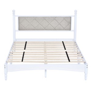 NicBex Queen Size Wood Bed Frame with Upholstered Headboard,Wood Slat Support,Large Under Bed Storage,White - 1 of 4