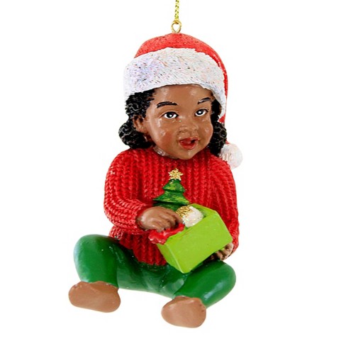 Kurt S. Adler Child In Christmas Outfit - One Ornament 3.0 Inches - Sweater  Santa Hat Present - E0693-Girl - Polyresin - Multicolored