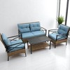 4-Piece Patio Sectional Low Dining Sofa Set with Steel Table, Blue Cushions, and Detachable Covers – Comfortable Outdoor Conversation Set - 2 of 4