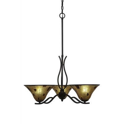 Toltec Lighting Revo 3 - Light Chandelier in  Dark Granite with 10" Penshell Resin Shade Shade