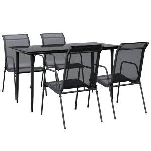vidaXL Patio Dining Set Outdoor Table and Chair Black Steel and Textilene - 55.1" Table Length 4 Items - 1 of 4