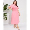 Women's Plus Size Dress Summer Button Down Smocked Midi Dress Short Sleeve Sundress - 4 of 4