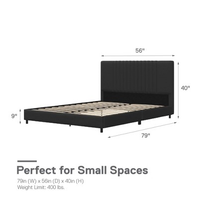 Full Black Faux Leather Upholstered Platform Bed with Tufted Headboard