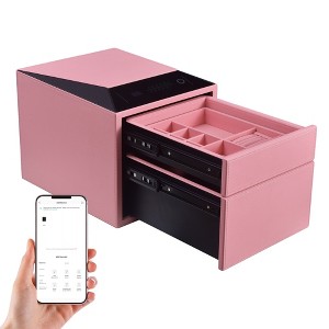 UNISOAR Biometric Fingerprint Jewelry Safe for Home , Leather Wrapped Safe, Slide-Away Drawer, Digital Keypad & Fingerprint Lock - 1 of 4