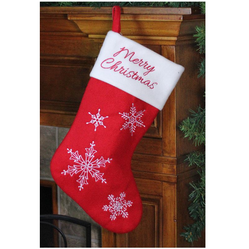 Northlight 16" Red and White Merry Christmas Snowflake Embroidered Christmas Stocking, 4 of 5