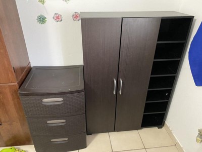Marine Finished 2 Door Wood Entryway Shoe Storage Cabinet With Open ...