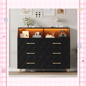 Garvee Wood Dresser for Bedroom - 6 Drawer Dresser with LED Lights & Charging Station, Entryway - 1 of 4