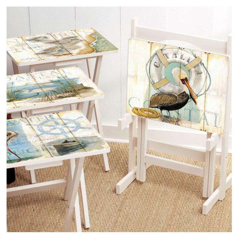 Evergreen TV Tray S/4 with Stand, Shore Birds, 1 of 6