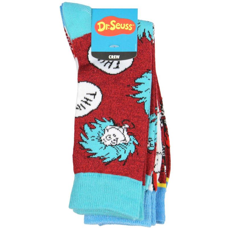 Dr. Seuss Socks Adult Cat In The Hat Thing 1 Thing 2 3 Pack Mid-Calf Crew Socks Multicoloured, 5 of 6