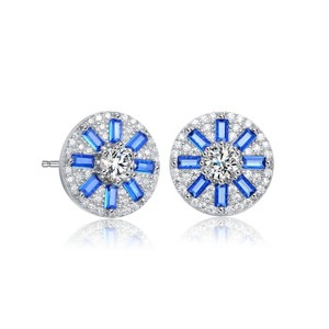Guili Sterling Silver Stud Earrings with White Gold & Rhodium Plating and Colored CZ Stones – Elegant Design for Everyday Chic Style - 1 of 3