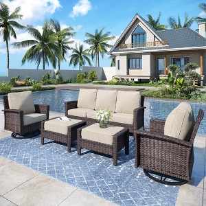 Captiva Designs 5PC Oversized Patio Outdoor Wicker Furniture Conversation Sofa Set with Ottomans for Garden Yard Porch - 1 of 4