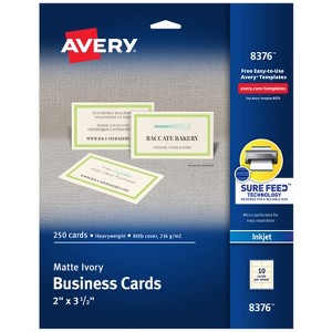 Avery Printable Business Cards with Sure Feed Technology, 2" x 3.5", Ivory, 250 Blank Cards for Inkjet Printers (08376) - 1 of 4