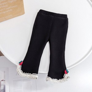 MyKids-Usa Baby Girl Solid Color Mesh Patched Design Fleece Thickened Pants - 1 of 4