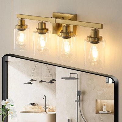 24" Modern Bathroom Vanity Light Industrial Wall Sconce with Clear Glass Shades (No Bulbs)