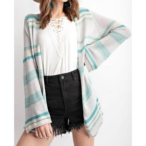 Women's Coastal Striped Knit Cardigan - Easel - 1 of 4
