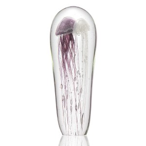 SPI Home Art Glass Purple & White Jellyfish Figurine – 12" Glow-in-the-Dark Coastal Decor, Handcrafted Glass Sculpture - 1 of 3