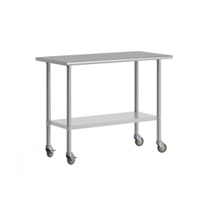 Flash Furniture Rawcliffe Portable Prep and Work Table with 18 Gauge Stainless Steel Top Shelf, Galvanized Steel Undershelf and 4 Casters w/ 2 Locking - 1 of 4