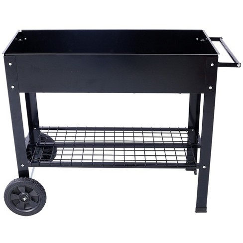 Products Elevated Mobile Raised Ergonomic Metal Planter Garden Bed for Backyard, Patio w/Wheels, Lower Shelf, black - image 1 of 4