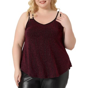 Agnes Orinda Women's Plus Size V Neck Sparkle Silvery Stripped Sleeveless Spaghetti Strap Camisole - 1 of 4