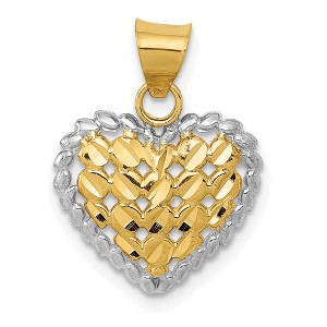Black Bow Jewelry 14k Yellow Gold and Rhodium Diamond Cut Heart Pendant, 14mm - 1 of 4