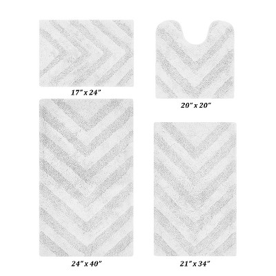 Hugo 4-Piece Bath Rug Set 100% Premium Cotton Tufted Chevron Pattern Bathmats for Bathroom, Super Soft Absorbent Machine Washable
