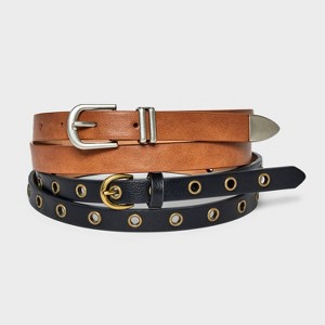 Women's 2pk Grommet & Silver Buckle Belt - Universal Thread™ Black/Brown - 1 of 3