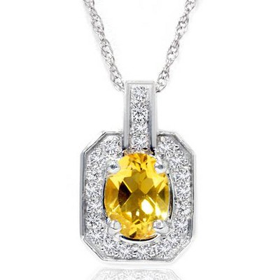 Pompeii3 1 1/2ct Citrine & Diamond Solitaire Halo Pendant 14K White Gold