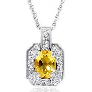 Pompeii3 1 1/2ct Citrine & Diamond Solitaire Halo Pendant 14K White Gold - 1 of 4