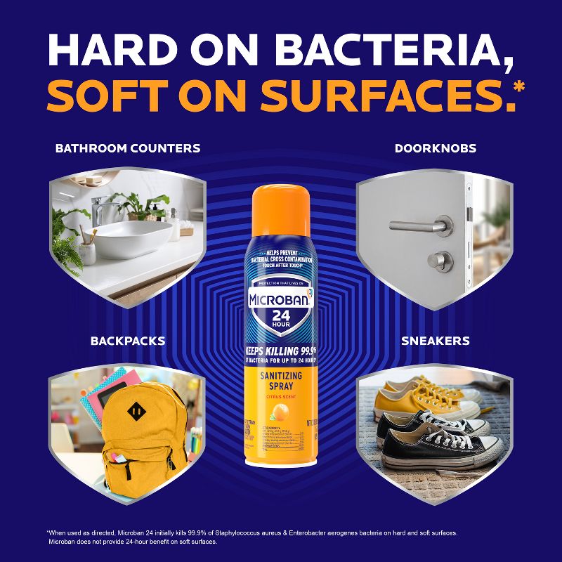 Microban Citrus Scent 24 Hour Disinfectant Sanitizing Spray - 15 fl oz, 5 of 17