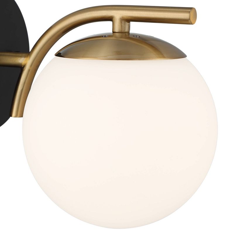 Possini Euro Design Kamara Mid Century Modern Wall Light Sconce Soft Gold Black Hardwire 6" Fixture Frosted White Globe Glass Shade for Bedroom Vanity, 3 of 10