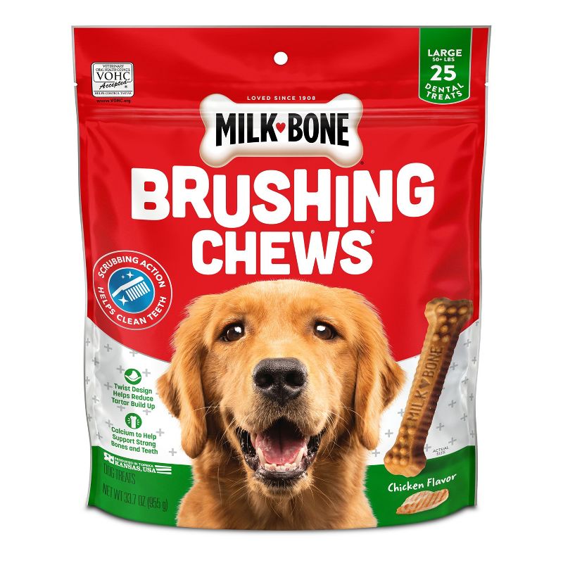 Milk-Bone Beef Brushing Chews Daily Flavored Dental Dog Treats Large - 33.7oz/25ct per bag, 3 of 7