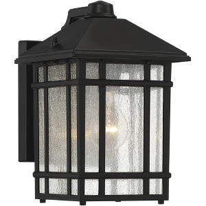 Kathy Ireland Mission Outdoor Wall Light Fixture Black Dusk to Dawn 11 1/4" Frosted Seedy Glass Panels for Exterior House Porch - 1 of 4