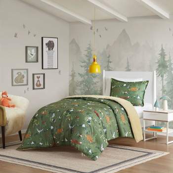 Cassius Reversible Plush Soft Forest Animals Kids' Comforter Set - Mi Zone