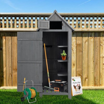 Outdoor Wooden Storage Shed, Pointed Roof Tool Storage Shed with Lockable Door, Organizer Cabinet with Waterproof Roof for Lawn, Backyard Grey