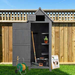 Outdoor Wooden Storage Shed, Pointed Roof Tool Storage Shed with Lockable Door, Organizer Cabinet with Waterproof Roof for Lawn, Backyard Grey - 1 of 4