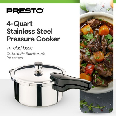 Presto 4 Quart Silver Stainless Steel Pressure Cooker with Nonstick Interior