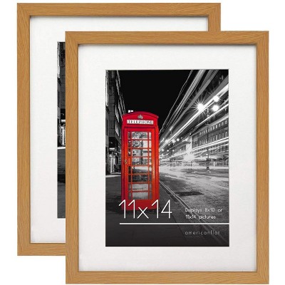 Americanflat 11x14 Oak Picture Frame 2 Pack with Shatter-Resistant Glass Cover - 11X14 Frame With Mat For 8X10 Inch Photos - 2 Pack