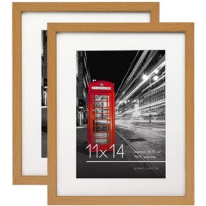 Americanflat 11x14 Oak Picture Frame 2 Pack with Shatter-Resistant Glass Cover - 11X14 Frame With Mat For 8X10 Inch Photos - 2 Pack - 1 of 4