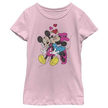 Girl's Disney Mickey and Minnie Heart Kiss T-Shirt