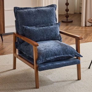 Karl Home Blue Chenille Accent Chair Armchair With Pillow - 1 of 4